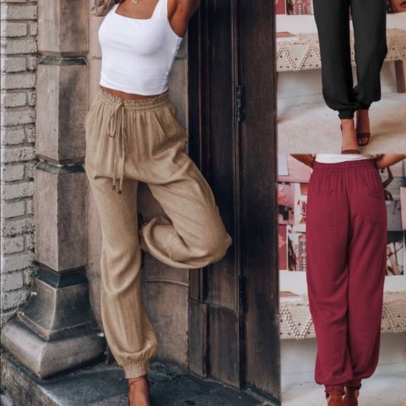 Abound Pants - NEW- Comfy Pure Color Rayon Trousers with stretchy Waistband and Ankles